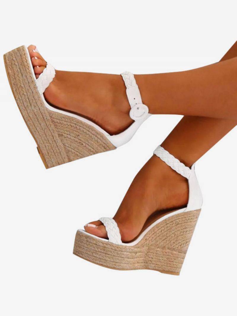Hvite Kilesandaler For Kvinner Kvinnersandaler Med Åpen Tåspenne Espadrillesandaler