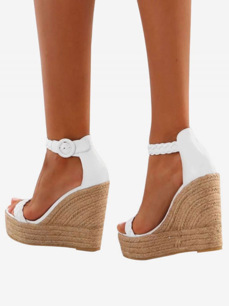 Hvite Kilesandaler For Kvinner Kvinnersandaler Med Åpen Tåspenne Espadrillesandaler - Hvit