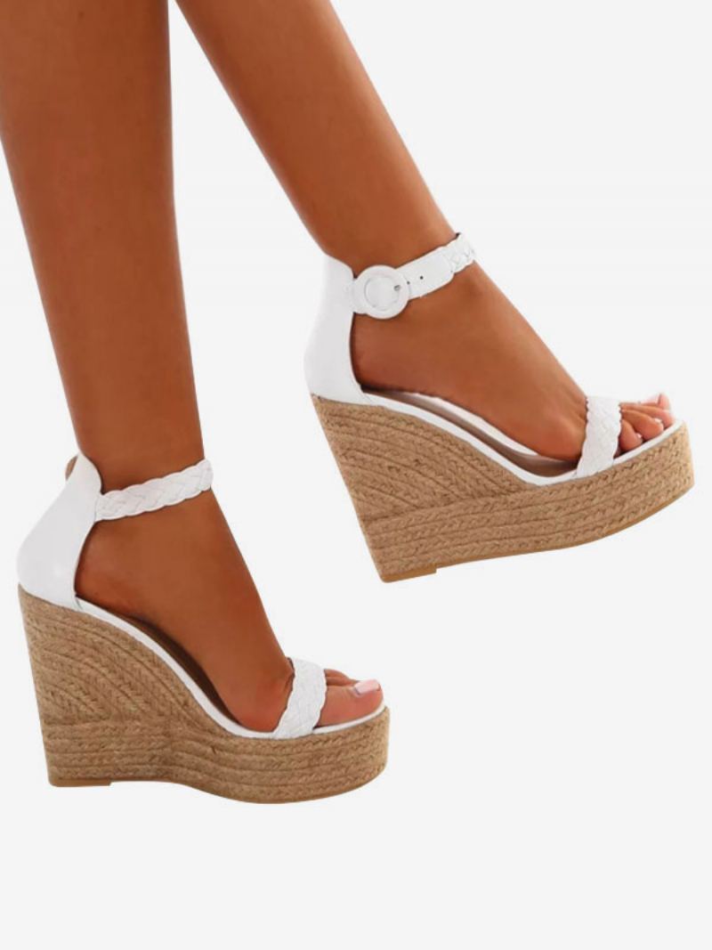 Hvite Kilesandaler For Kvinner Kvinnersandaler Med Åpen Tåspenne Espadrillesandaler - Hvit