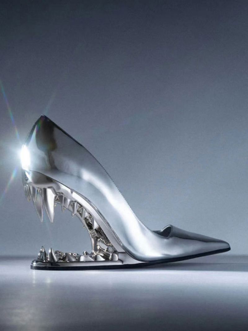 Silver Wedge Pumps Pointed Toe Designet Sko For Kvinner - Sølv