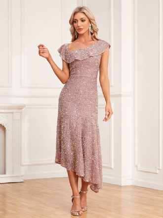Dame Paljetter Asymmetrisk Kjole Ruffles One Shoulder Prom Midi-kjoler