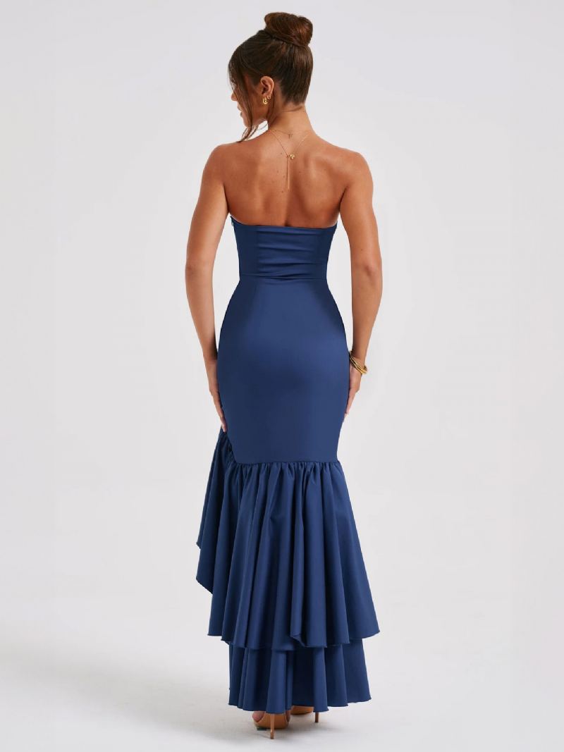 Kvinners Blå Ballkjole Off The Shoulder Ruffles Asymmetriske Elegante Maxikjoler - Blå