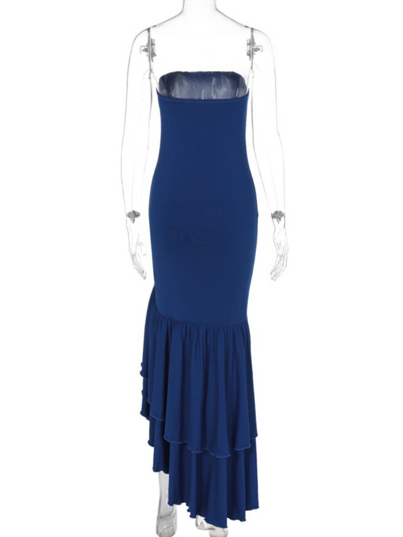 Kvinners Blå Ballkjole Off The Shoulder Ruffles Asymmetriske Elegante Maxikjoler - Blå