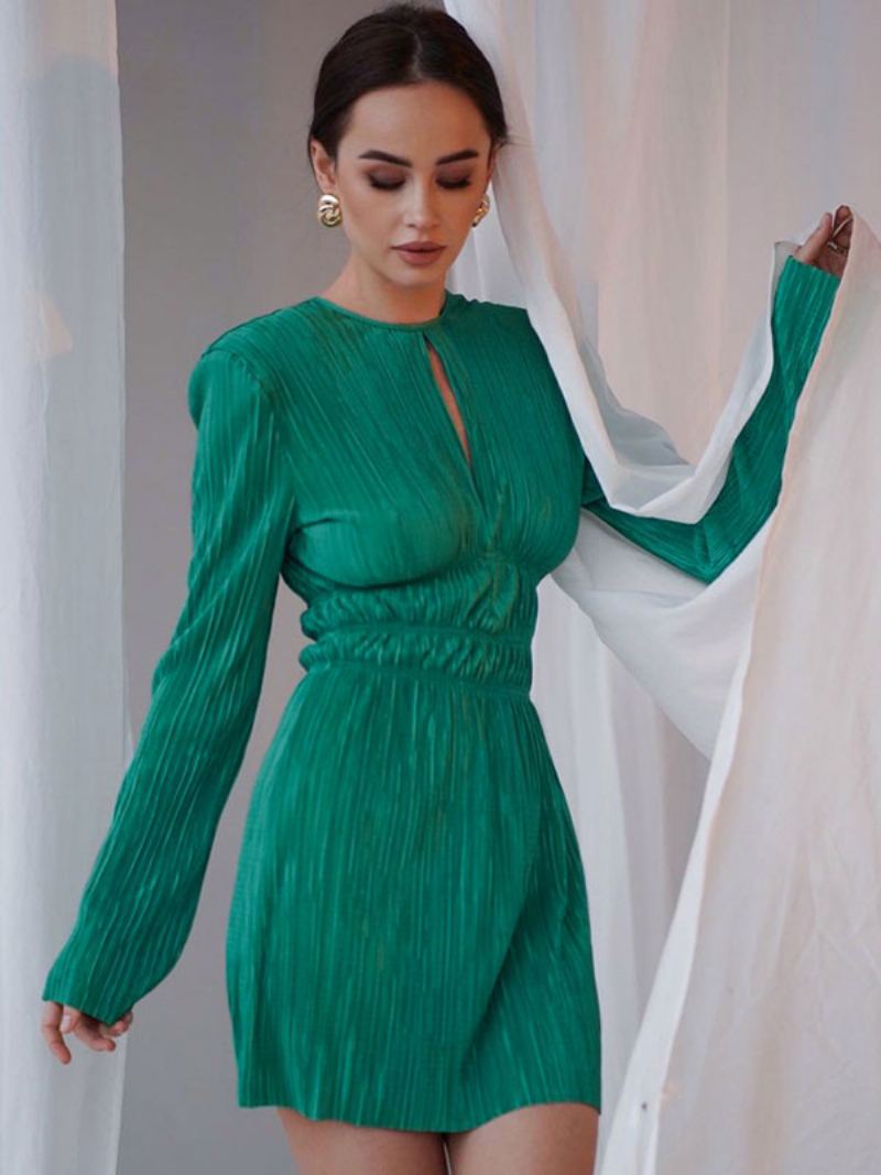 Kvinners Uregelmessige Kjoler Med Rund Hals Lange Ermer Cut Out Elegant Blusset Kjole - Grønn